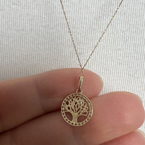 14K YELLOW GOLD TREE OF LIFE PENDANT NECKLACE WITH CUBIC ZIRCONIA - Picture 9 of 14